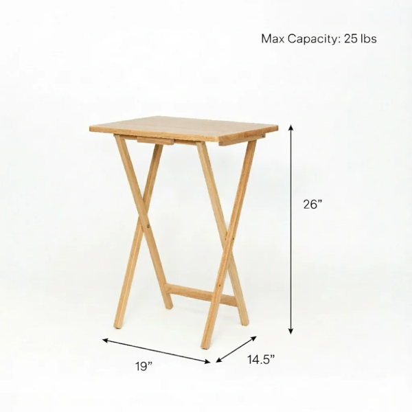 5-Piece Rubberwood Folding TV Tray Table Set of 4 with Storage Rack, Natural view 4