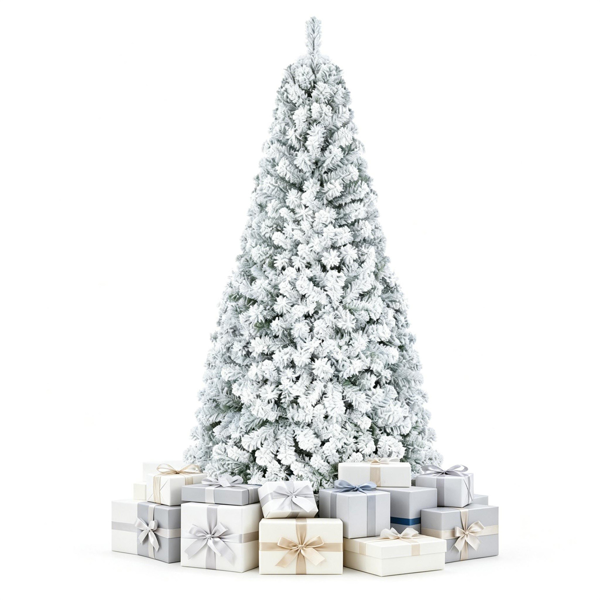 6英尺雪花植绒人造圣诞树，带600个枝梢，铰链式PVC圣诞树可折叠金属支架阻燃剂，适用于家庭办公室节日派对装饰白绿色-3