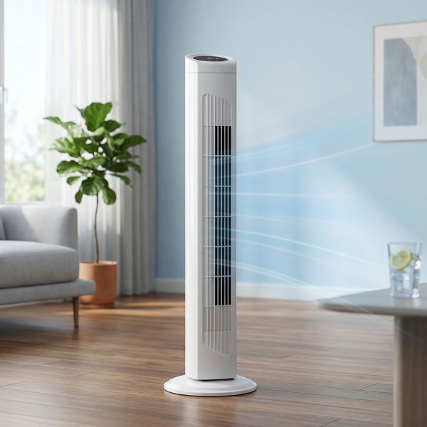 美规 RTW-AR 塔扇 110V 45W 32英寸 柱形塔扇 触控 带遥控  塑料机身 铜电机 白色 3档 3种模式 可摇头 7.5小时定时 家用-2