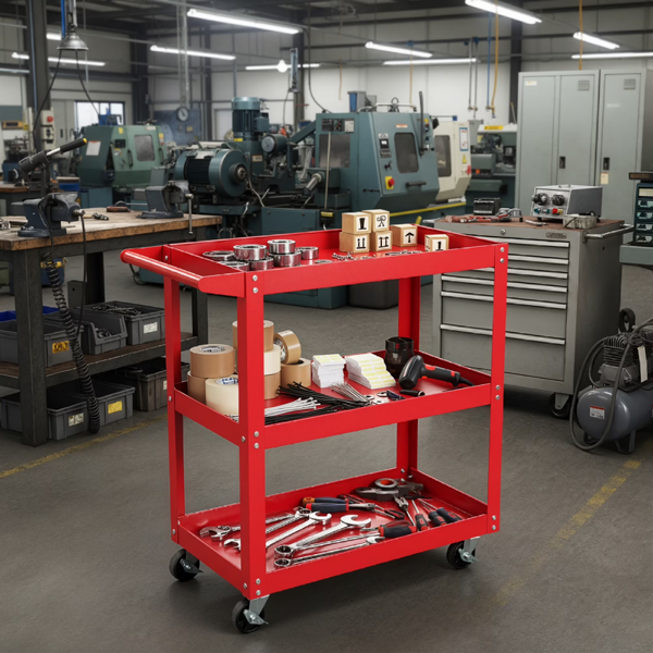 三层带轮工具车/杂物车，450磅重型带轮工具车，适用于仓库、车库，红色）      （Walmart仓库发货）-6
