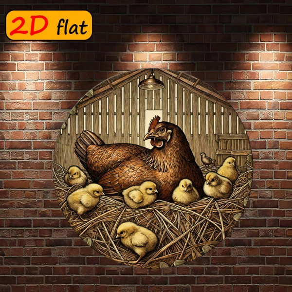 CIFbuy 1 个 7.87×7.87 英寸 2D 平面圆形标牌，“母鸡小鸡图案” 平面圆形标牌，母鸡小鸡图案，厨房书房户外装饰，复活节礼品（TikTok, temu 自提物流）-7