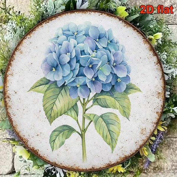 CIFbuy 1 个 8×8 英寸复古蓝绣球圆形标牌，“厨房花园适用” 平面装饰挂牌，厨房花园适用（TikTok, temu 自提物流）-5