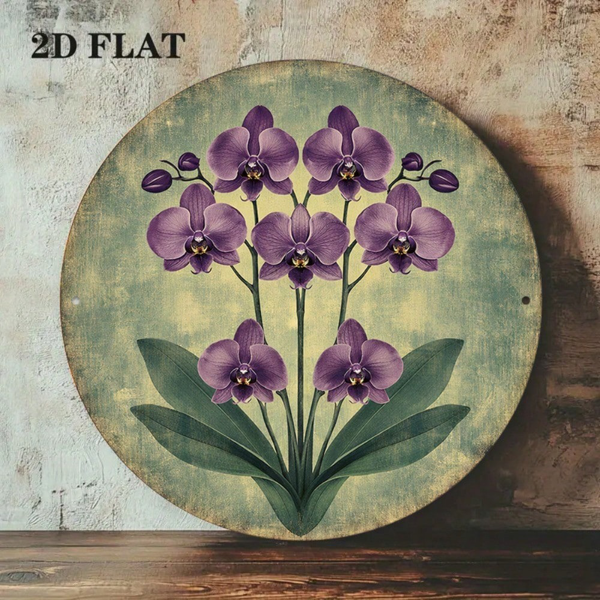 CIFbuy 1 个 8×8 英寸 2D 平面圆形标牌，“复古紫蝴蝶兰挂牌” 平面圆形标牌，复古紫蝴蝶兰挂牌，客厅卧室花卉装饰（TikTok, temu 自提物流）-7