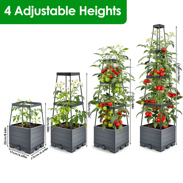 （自提可发加拿大，temu&tk下自提单）4 档可调带爬藤架自吸水加高种植箱，PP 材质、内置 2 升储水仓，附赠园艺卡扣与绑带，适用于番茄、黄瓜等藤蔓植物-10