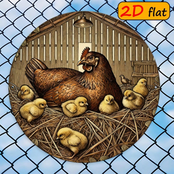 CIFbuy 1 个 7.87×7.87 英寸 2D 平面圆形标牌，“母鸡小鸡图案” 平面圆形标牌，母鸡小鸡图案，厨房书房户外装饰，复活节礼品（TikTok, temu 自提物流）