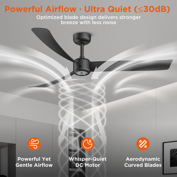 52英寸吊扇，带Led遥控器，低剖面嵌入式安装，适用于客厅卧室室外露台，直流电机，可逆，可调光，蜂鸣器开/关，3D-I3【周末不发货，TK/TEMU订单仅支持自提，仅TX10643仓支持GOFO】-6