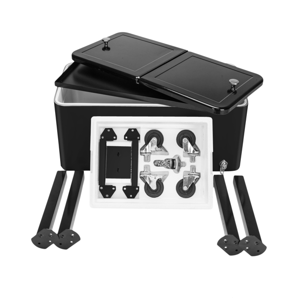 【同款编码：82483437】80qt 黑色箱体 黑色脚管 冷冻保温推车 91*87*48cm 长方形 铁 带排水管-11