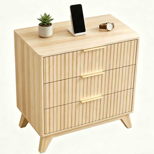 3抽格栅抽屉柜 斗柜床头柜 80*39*75cm 橡木色-3