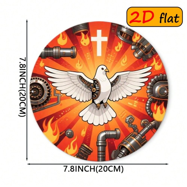 CIFbuy 1 个 7.87×7.87 英寸圆形铝制标牌，“7” 英寸圆形铝制标牌，白鸽机械风图案挂牌（TikTok, temu 自提物流）-4