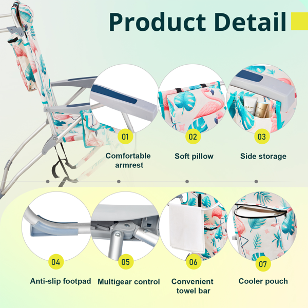 【同款编码：31406816】座高15.4"宽19.7"深16.5" 火烈鸟图案 铝沙滩椅 牛津布 银白色铝管  100kg-2