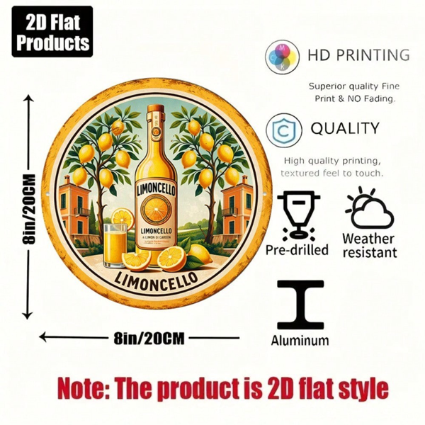 CIFbuy 1 个 8×8 英寸复古意大利柠檬酒标牌，“个” 平面圆形装饰挂牌（TikTok, temu 自提物流）-7