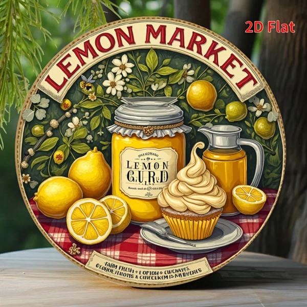 CIFbuy 1 个 20×20 厘米复古柠檬铁皮标牌，“” 厘米复古柠檬铁皮标牌，复古黄柠檬纸杯蛋糕金属墙面装饰（TikTok, temu 自提物流）-3