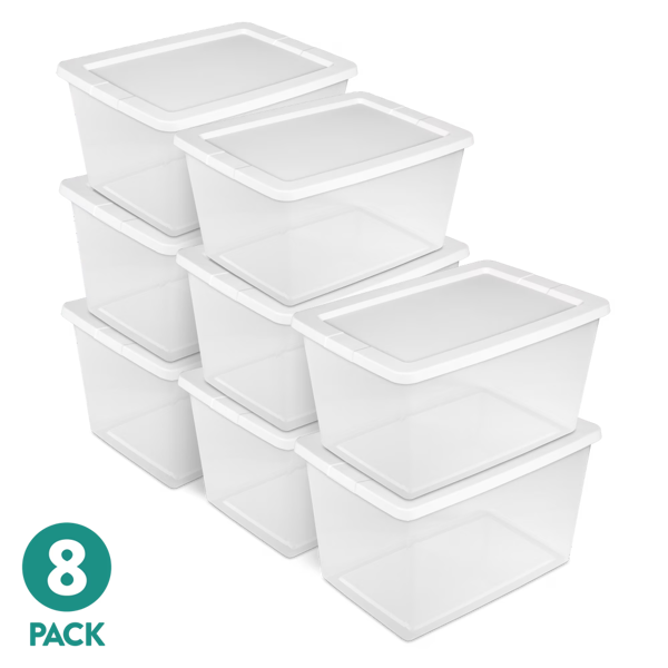 58夸脱储物盒，透明塑料储物箱，带扣盖，白色，8件装(Walmart仓库发货）-1