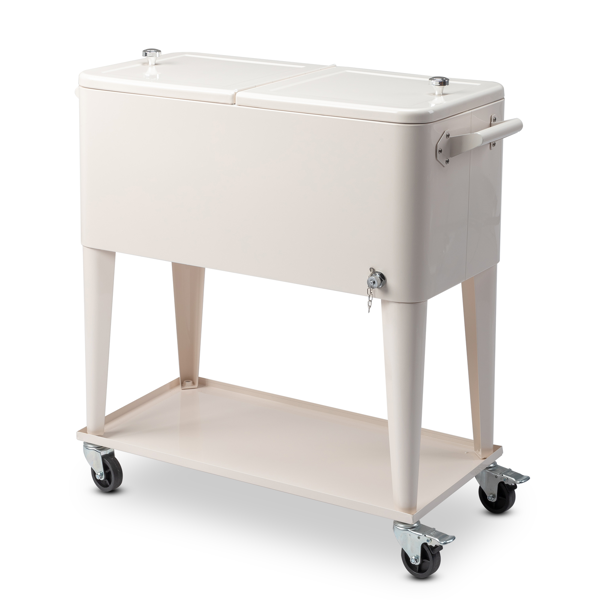【同款编码：98562384】80QT 奶白色 冷冻保温推车 87.5*38.5*91cm 长方形 塑料箱体 铁脚管 冷冻保温-5