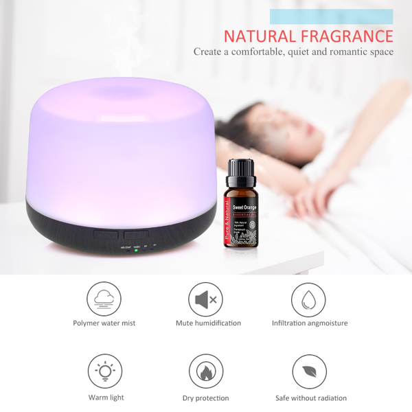 500 毫升超声波香薰加湿器，配遥控器、定时自动关机功能、7 色渐变夜灯，适用于居家、办公、瑜伽场景-4