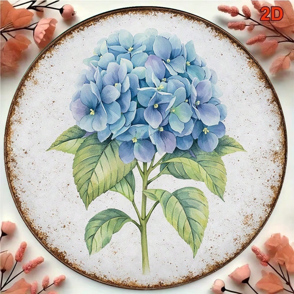 CIFbuy 1 个 8×8 英寸复古蓝绣球圆形标牌，“厨房花园适用” 平面装饰挂牌，厨房花园适用（TikTok, temu 自提物流）-6