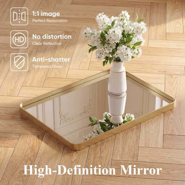 防雾浴室壁镜——28英寸x36英寸防碎化妆镜，带长方形金属框，金色 (Walmart仓库发货）-5