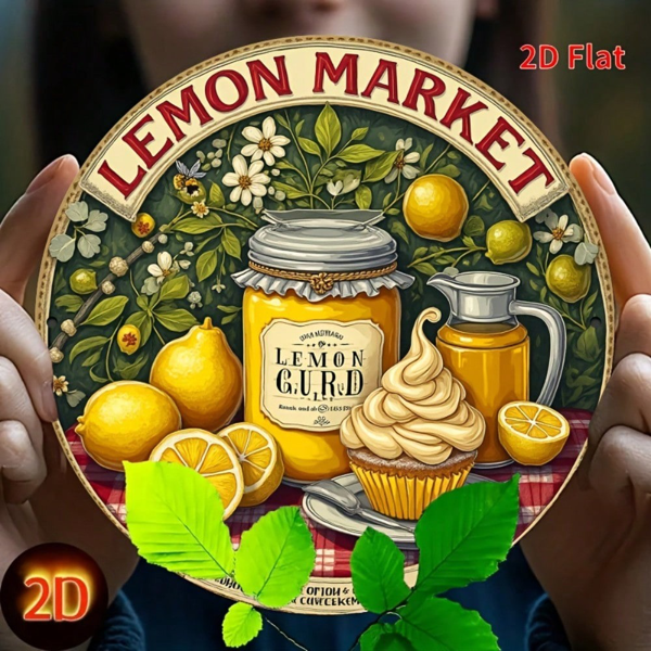 CIFbuy 1 个 20×20 厘米复古柠檬铁皮标牌，“” 厘米复古柠檬铁皮标牌，复古黄柠檬纸杯蛋糕金属墙面装饰（TikTok, temu 自提物流）-5