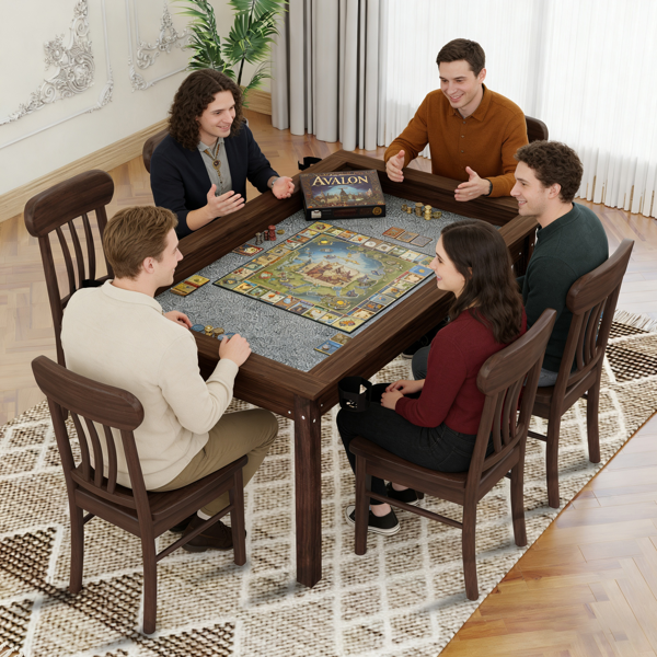 63" x 40" 棋牌桌（含可拆卸桌面），适合 4–6 人使用；集游戏与用餐功能于一体，配实木桌腿、防滑游戏垫及旋转杯托——乡村棕色-4