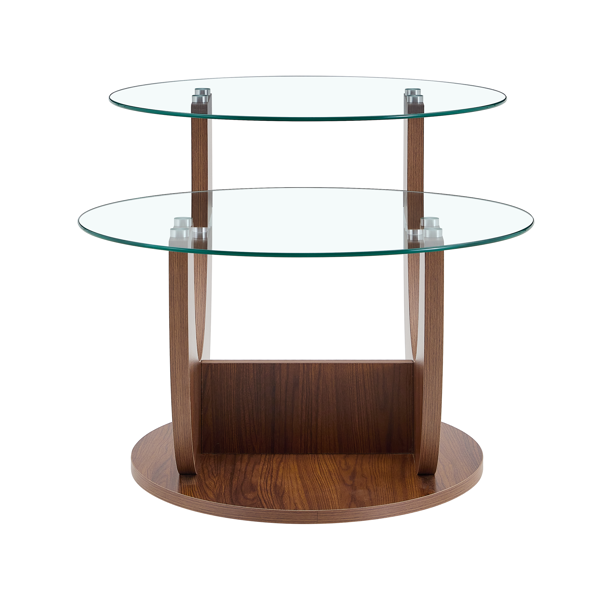 创意U型双层玻璃咖啡桌，配胡桃木色MDF底座——现代简约风格客厅边几，高度可调节。--不支持self-pick up且不支持指定仓库发货-6