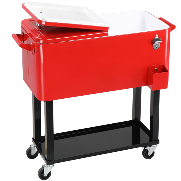 【同款编码：51991387】80qt 红色箱体 黑色脚管 冷冻保温推车 91*87*48cm 长方形 铁喷塑 带排水管-33