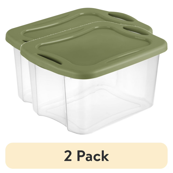 （2件套）40夸脱中型储物箱，透明塑料储物容器，带全握把手，绿色(Walmart仓库发货）-1