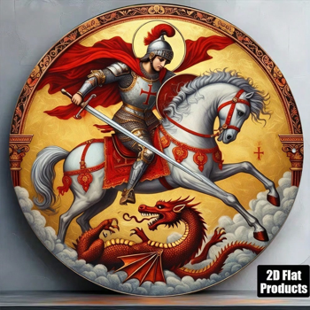 CIFbuy 1 个 8×8 英寸 2D 平面圆形标牌，“复古圣乔治屠龙挂牌” 平面圆形标牌，复古圣乔治屠龙挂牌，骑士主题装饰（TikTok, temu 自提物流）
