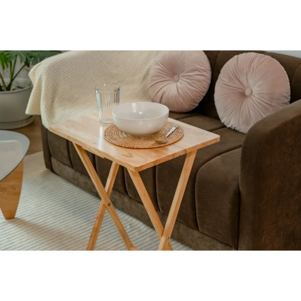 5-Piece Rubberwood Folding TV Tray Table Set of 4 with Storage Rack, Natural view 6