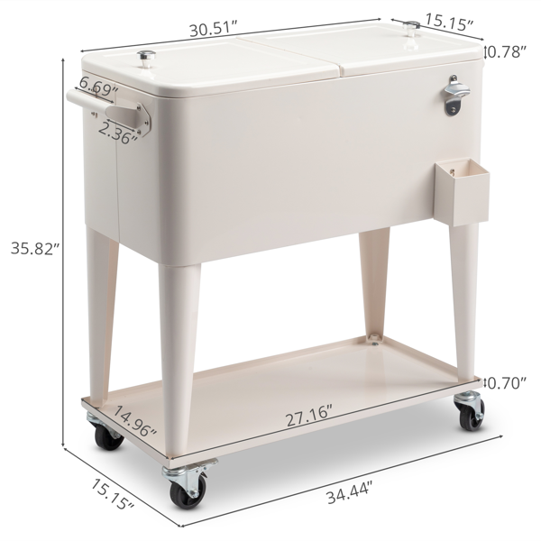 【同款编码：98562384】80QT 奶白色 冷冻保温推车 87.5*38.5*91cm 长方形 塑料箱体 铁脚管 冷冻保温-14