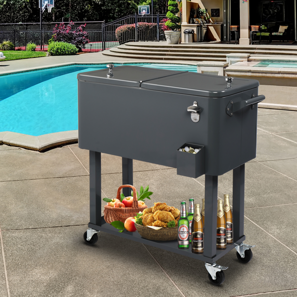 【同款编码：56824091】80QT 深灰色 冷冻保温推车 87.5*91*38.5cm 长方形 塑料箱体 铁脚管 冷冻保温-54