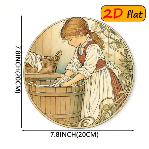 CIFbuy 2D 平面圆形铝制标牌，“复古洗衣少女墙面装饰” 英寸户外厨房适用（TikTok, temu 自提物流）-7