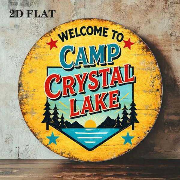 CIFbuy 1 个 8×8 英寸复古水晶湖营地圆形金属挂牌，“游戏室” 英寸复古水晶湖营地圆形金属挂牌，复古欢迎装饰，游戏室、酒吧、车库适用（TikTok, temu 自提物流）-9