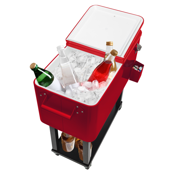 【同款编码：51991387】80qt 红色箱体 黑色脚管 冷冻保温推车 91*87*48cm 长方形 铁喷塑 带排水管-22