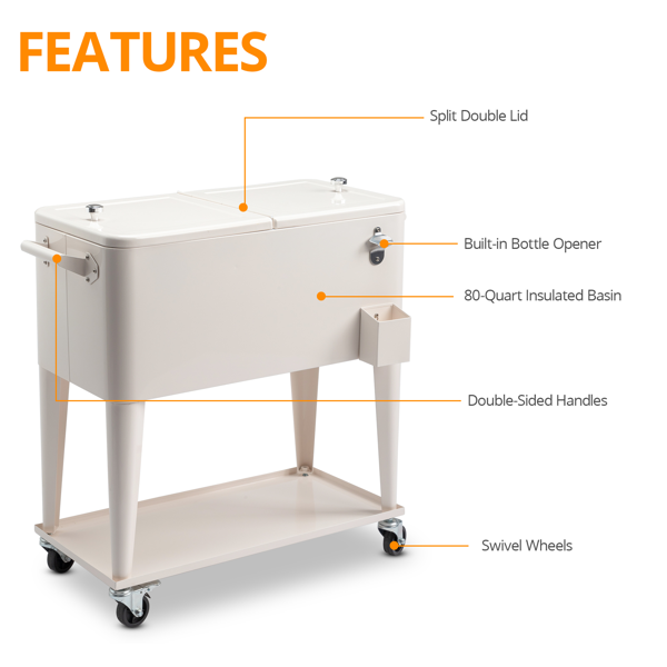 【同款编码：98562384】80QT 奶白色 冷冻保温推车 87.5*38.5*91cm 长方形 塑料箱体 铁脚管 冷冻保温-9