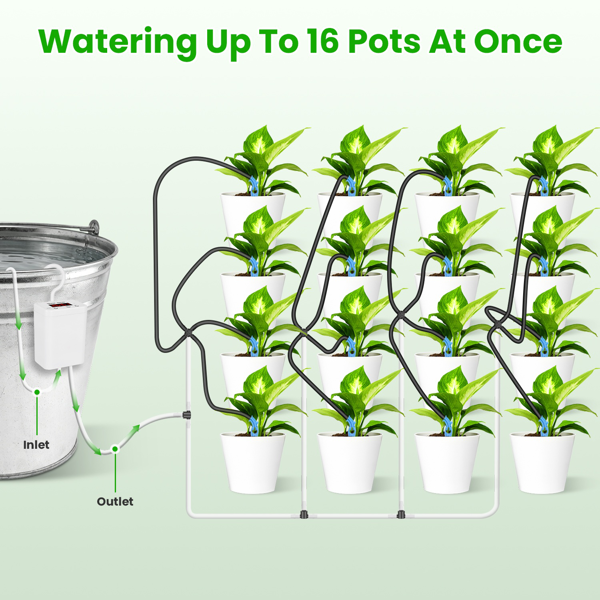 （自提可发加拿大，temu&tk下自提单）智能自动植物浇水器，4 瓦低噪高效滴灌套装，带缺水、低电量双重报警，配 16 个滴头，适用于室内、阳台、温室-3
