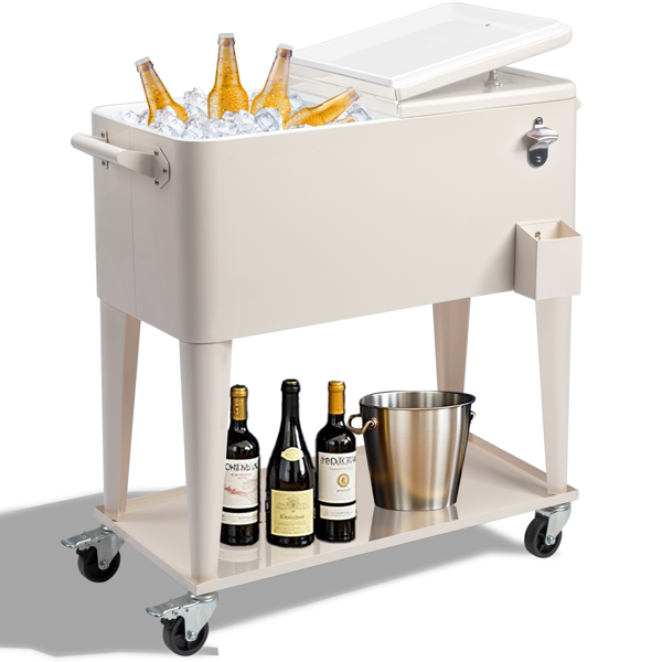 【同款编码：98562384】80QT 奶白色 冷冻保温推车 87.5*38.5*91cm 长方形 塑料箱体 铁脚管 冷冻保温-4