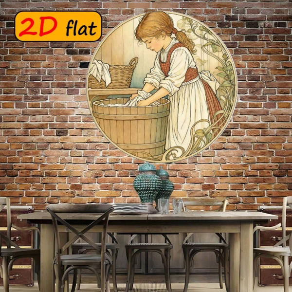 CIFbuy 2D 平面圆形铝制标牌，“复古洗衣少女墙面装饰” 英寸户外厨房适用（TikTok, temu 自提物流）-4