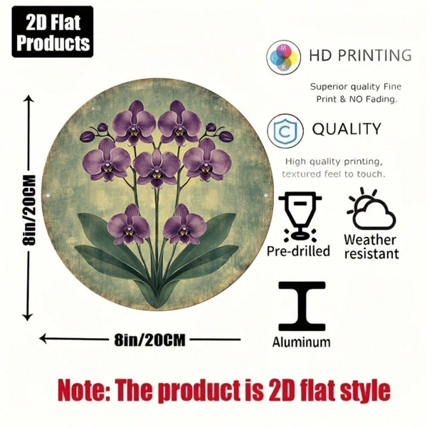 CIFbuy 1 个 8×8 英寸 2D 平面圆形标牌，“复古紫蝴蝶兰挂牌” 平面圆形标牌，复古紫蝴蝶兰挂牌，客厅卧室花卉装饰（TikTok, temu 自提物流）-10