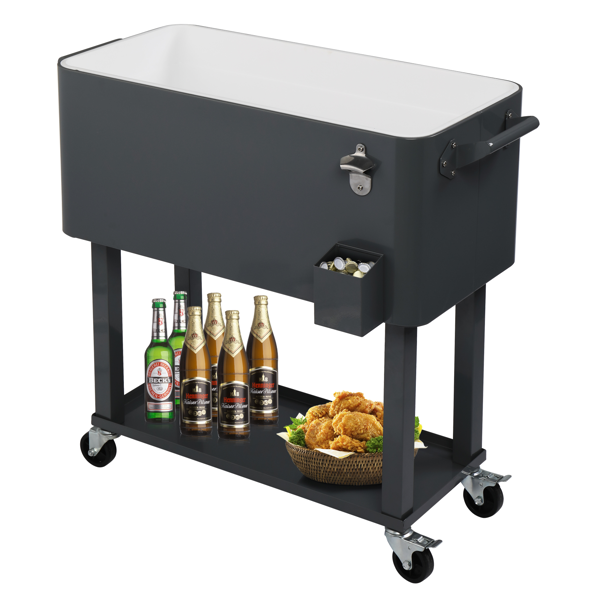【同款编码：56824091】80QT 深灰色 冷冻保温推车 87.5*91*38.5cm 长方形 塑料箱体 铁脚管 冷冻保温-21