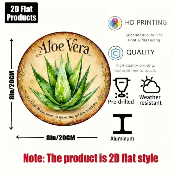 CIFbuy 8×8 英寸复古芦荟墙面标牌，“寓意舒缓灼伤” 平面装饰挂牌，寓意舒缓灼伤、肌肤不适（TikTok, temu 自提物流）-7