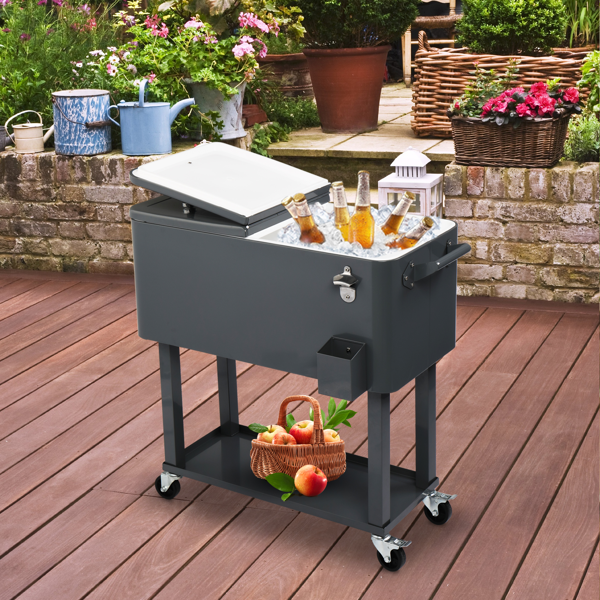 【同款编码：56824091】80QT 深灰色 冷冻保温推车 87.5*91*38.5cm 长方形 塑料箱体 铁脚管 冷冻保温-51