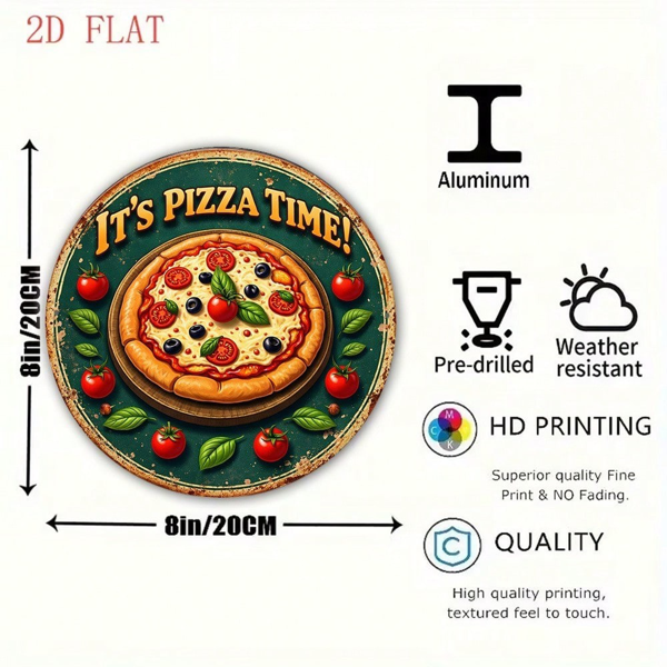 CIFbuy 1 个 8×8 英寸 2D 平面圆形标牌，“复古披萨时刻装饰挂牌” 平面圆形标牌，复古披萨时刻装饰挂牌，厨房、餐厅、酒吧派对居家墙面装饰（TikTok, temu 自提物流）-3