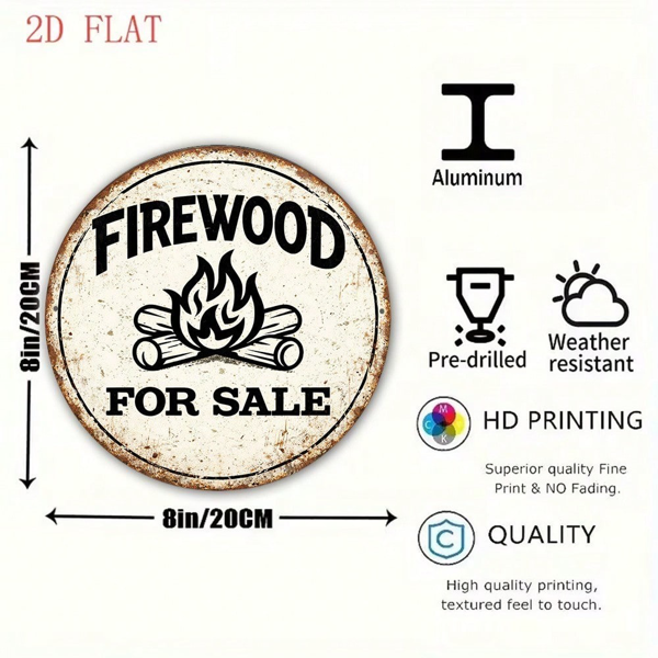 CIFbuy 1 个 8×8 英寸 2D 平面圆形标牌，“复古柴火装饰挂牌” 平面圆形标牌，复古柴火装饰挂牌，居家、酒吧、车库、户外露营礼品，英文墙面装饰（TikTok, temu 自提物流）-3