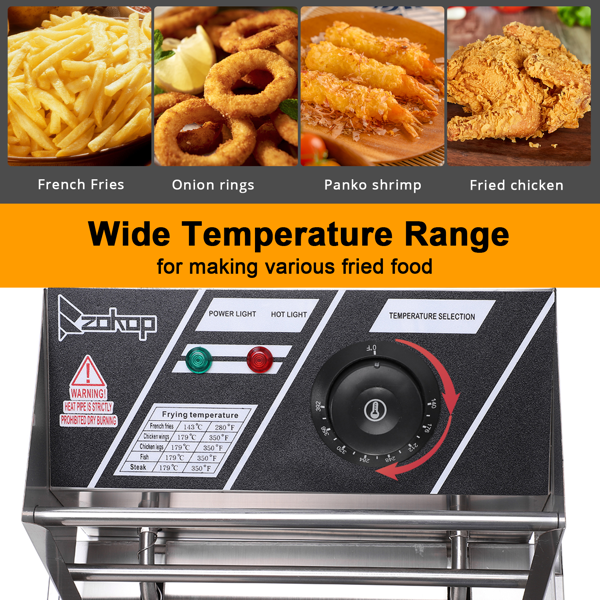 美规 EH81 110V 1700W 11.4QT/10.8L 电炸锅 银色 不锈钢 单缸/调温/UL电源线-14