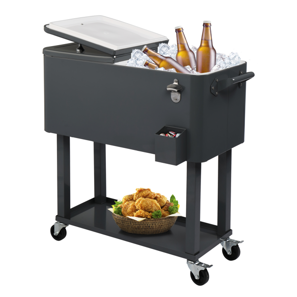 【同款编码：56824091】80QT 深灰色 冷冻保温推车 87.5*91*38.5cm 长方形 塑料箱体 铁脚管 冷冻保温-19