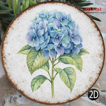 CIFbuy 1 个 8×8 英寸复古蓝绣球圆形标牌，“厨房花园适用” 平面装饰挂牌，厨房花园适用（TikTok, temu 自提物流）