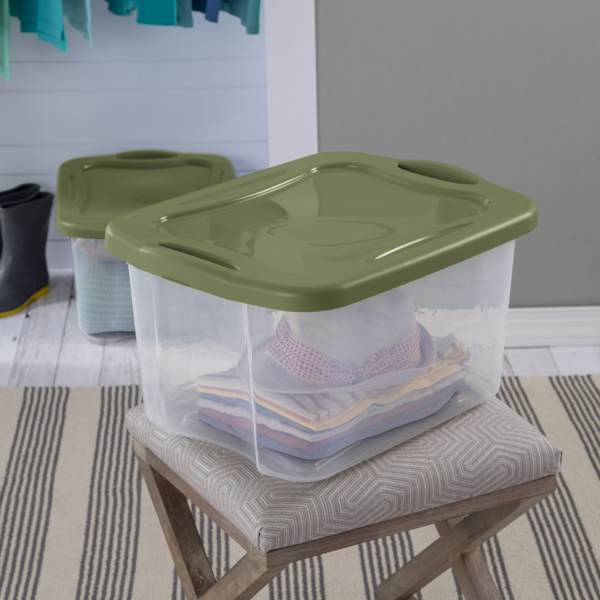 （2件套）40夸脱中型储物箱，透明塑料储物容器，带全握把手，绿色(Walmart仓库发货）-6
