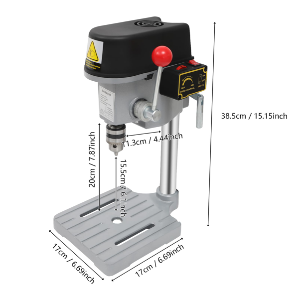 Mini-Bohrmaschine / Tischbohrmaschine, 150W, stufenlose Drehzahlregelung 0-7000 U/min, Bohr-Ø 0,6-6,5mm, Bohrtiefe 25mm,  für DIY, Modellbau, PCB-Leiterplatten, Holz, Acryl, Dünnblech-2