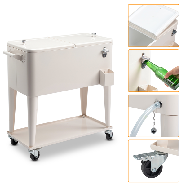 【同款编码：98562384】80QT 奶白色 冷冻保温推车 87.5*38.5*91cm 长方形 塑料箱体 铁脚管 冷冻保温-13