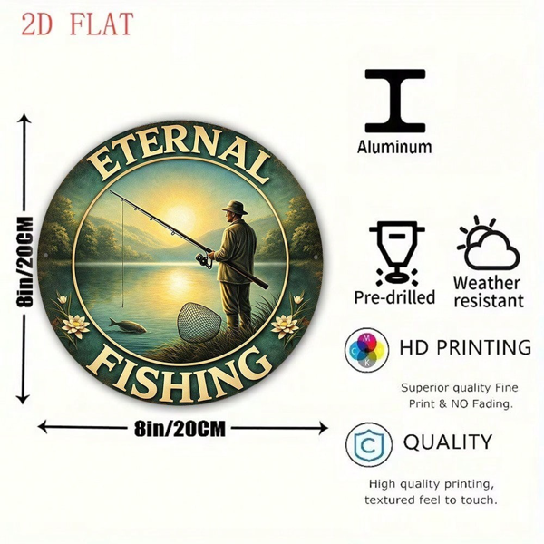 CIFbuy 1 个 8×8 英寸复古垂钓 2D 平面圆形标牌，“钓鱼爱好者礼品” 平面圆形标牌，钓鱼爱好者礼品，酒吧、客厅、卧室、餐厅墙面装饰（TikTok, temu 自提物流）-3